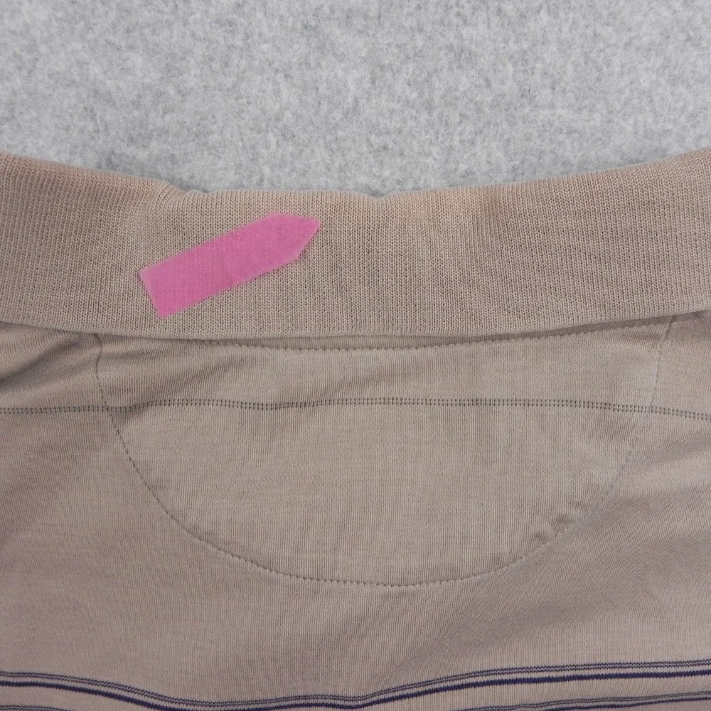 Banana Republic Polo Shirt Mens MT Medium Tall Casual Tan Striped Short Sleeve